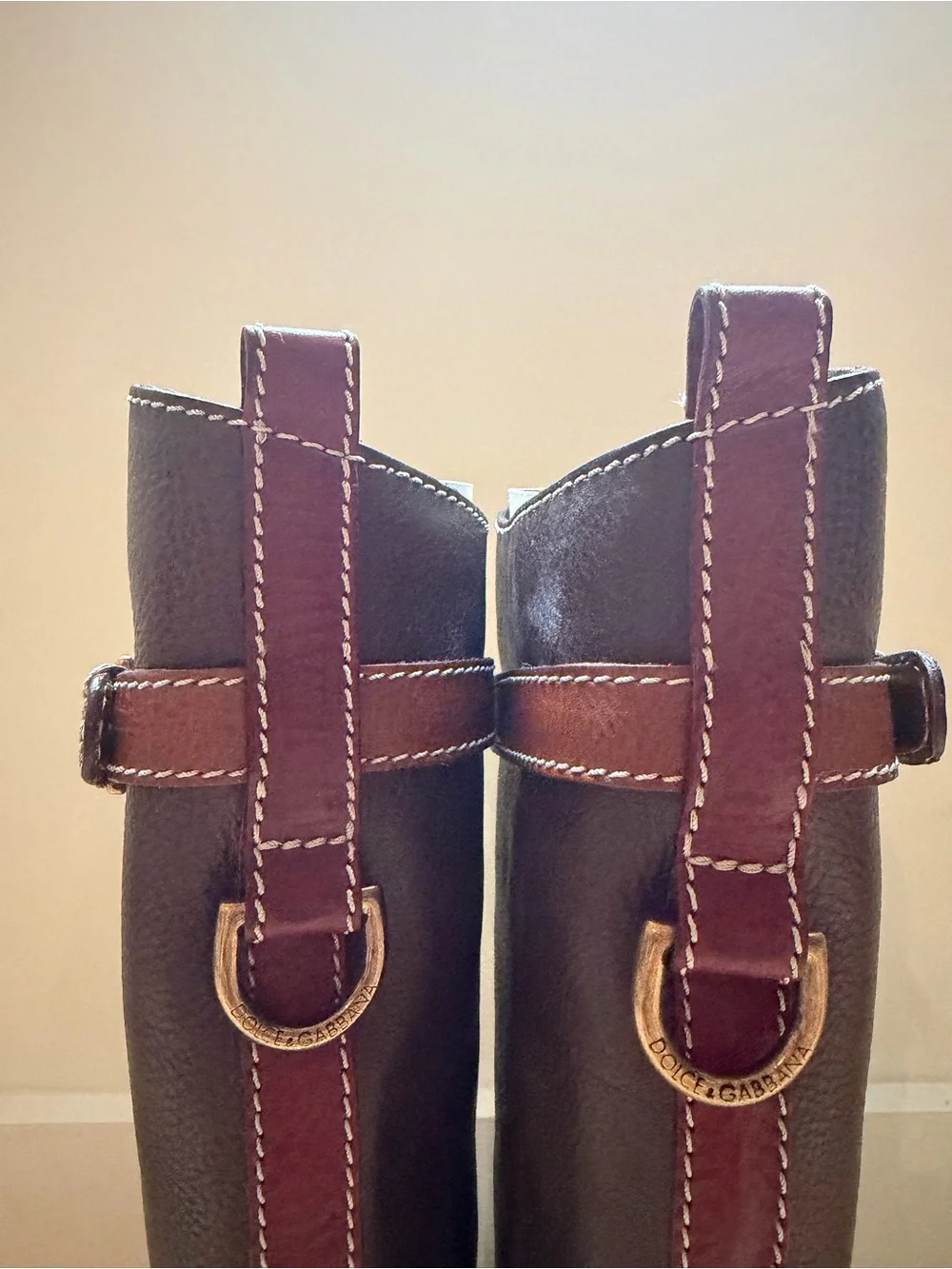 Dolce & Gabbana Olive Green and Brown Over-the-Knee Leather Boots